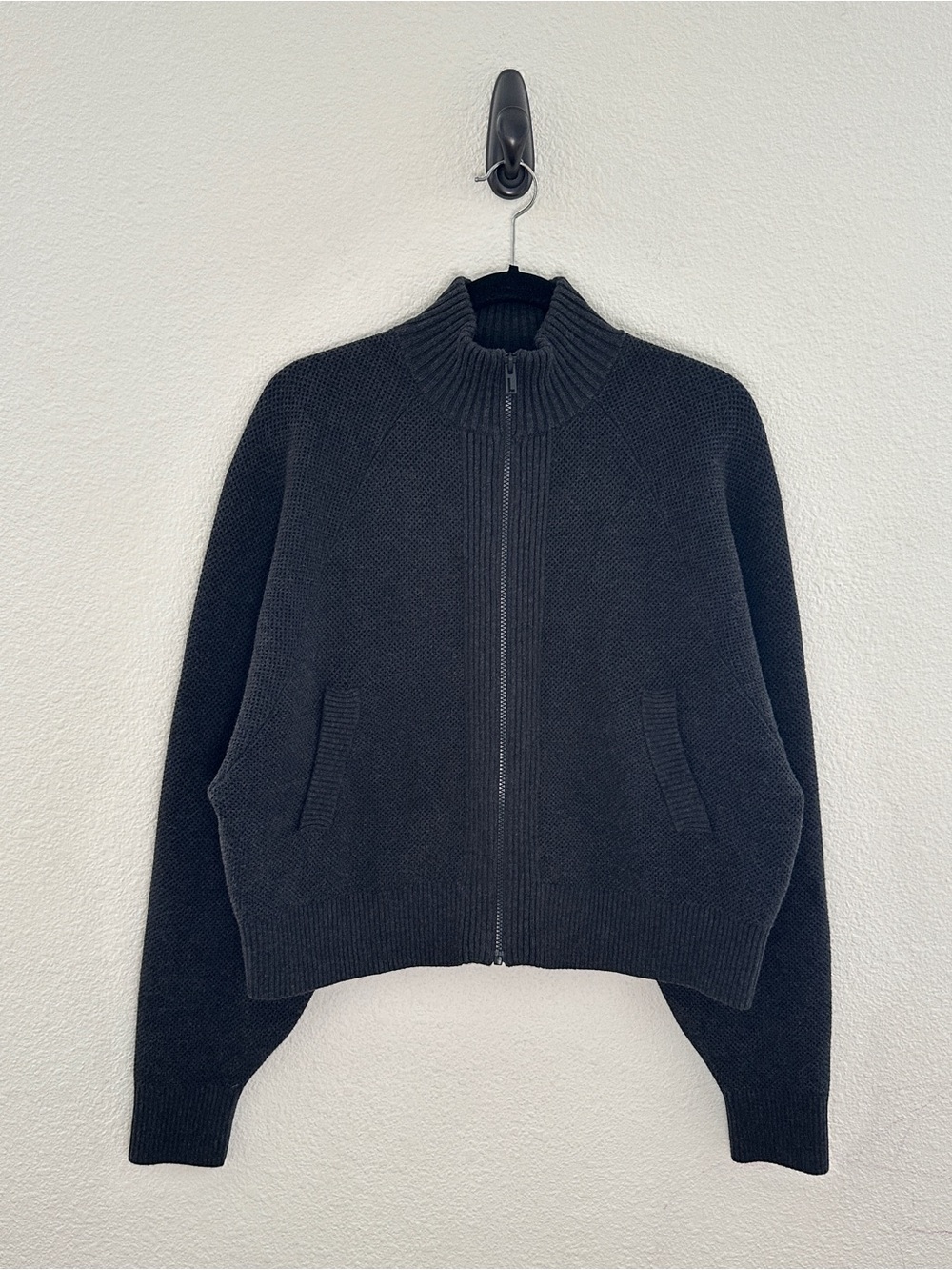 Lunya CottonSilk Bomber Zip Up Women Large Dark Gray Knit Sweater NWT